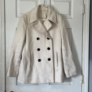 Calvin Klein white cream double single breasted pea coat trench coat soft sz 4
